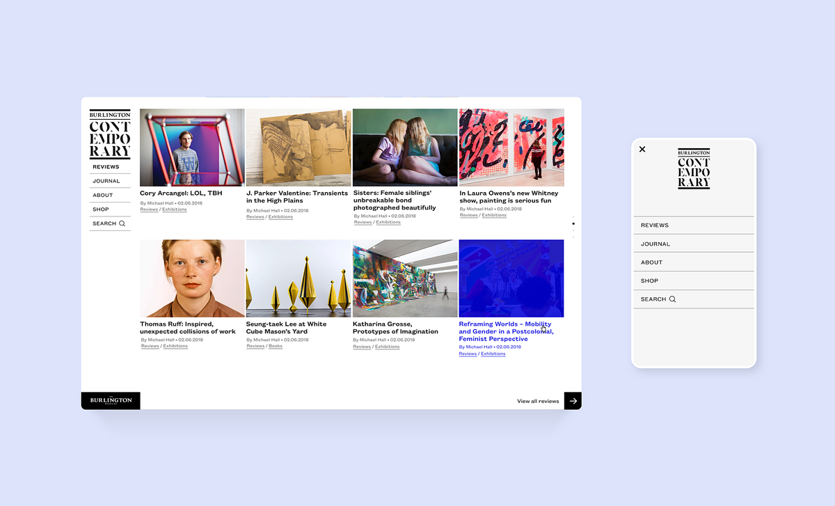 Image showcasing the design elements of the Burlington Contemporary website on desktop and mobile to highlight the enhanced user experience.