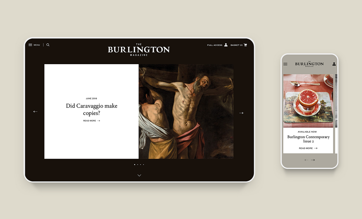 Image showcasing the dynamic elements of the Burlington Magazine website.