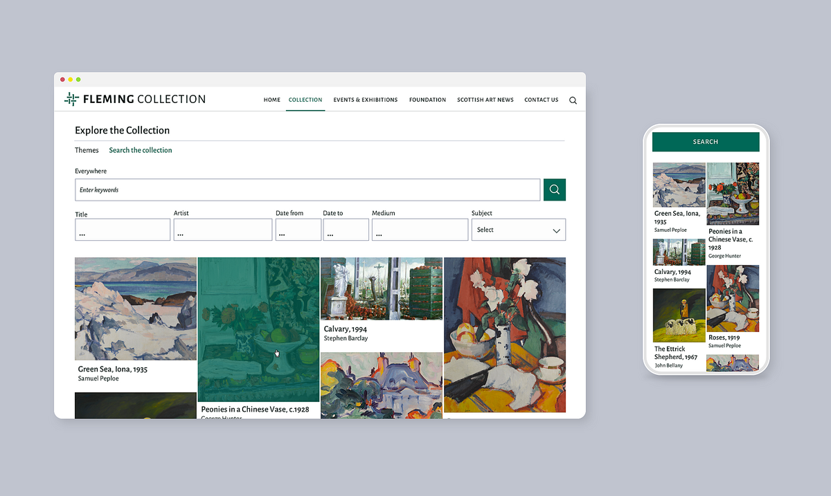 Image showcasing the advanced search functionality of the Fleming Collection museum website.