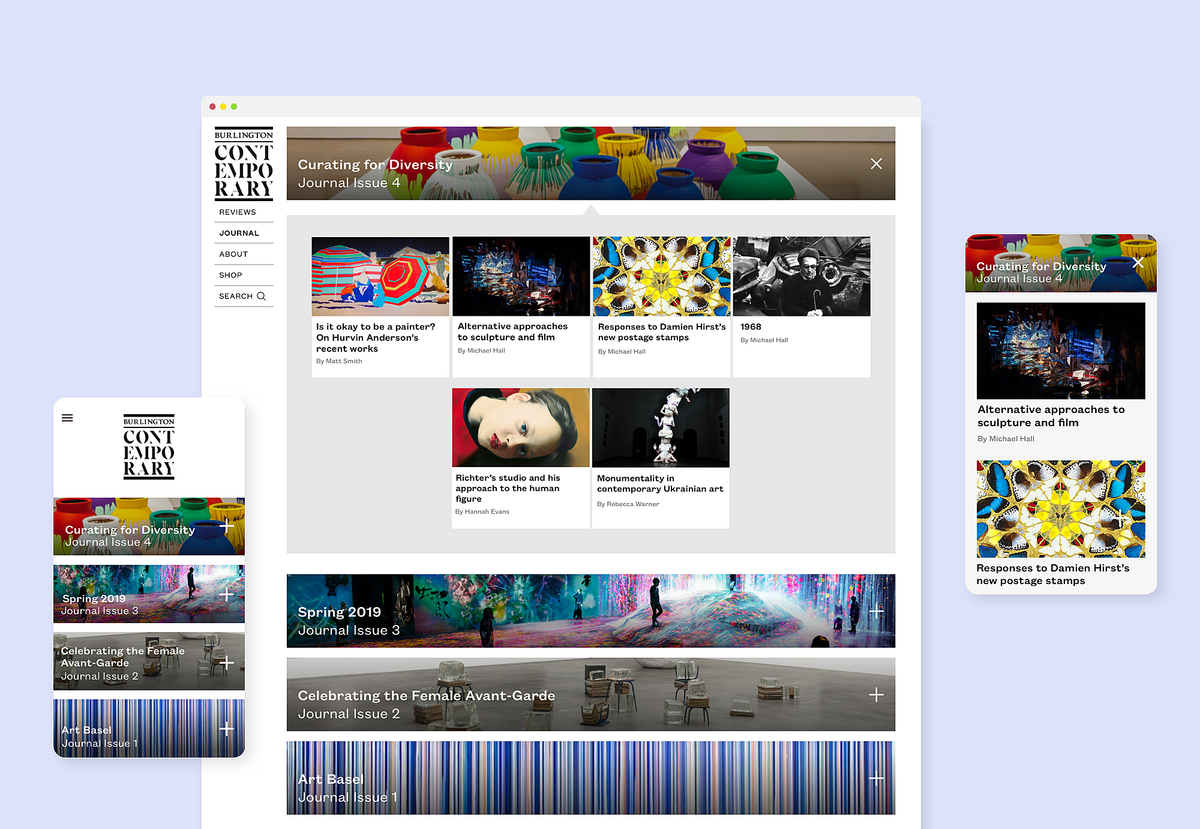 Image showcasing the design elements of the Burlington Contemporary website on desktop and mobile to highlight the enhanced user experience.