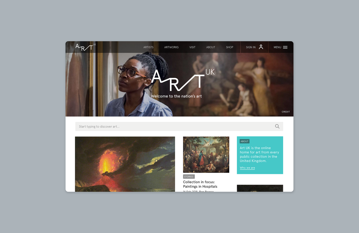 Image of the design for the Art UK homepage.