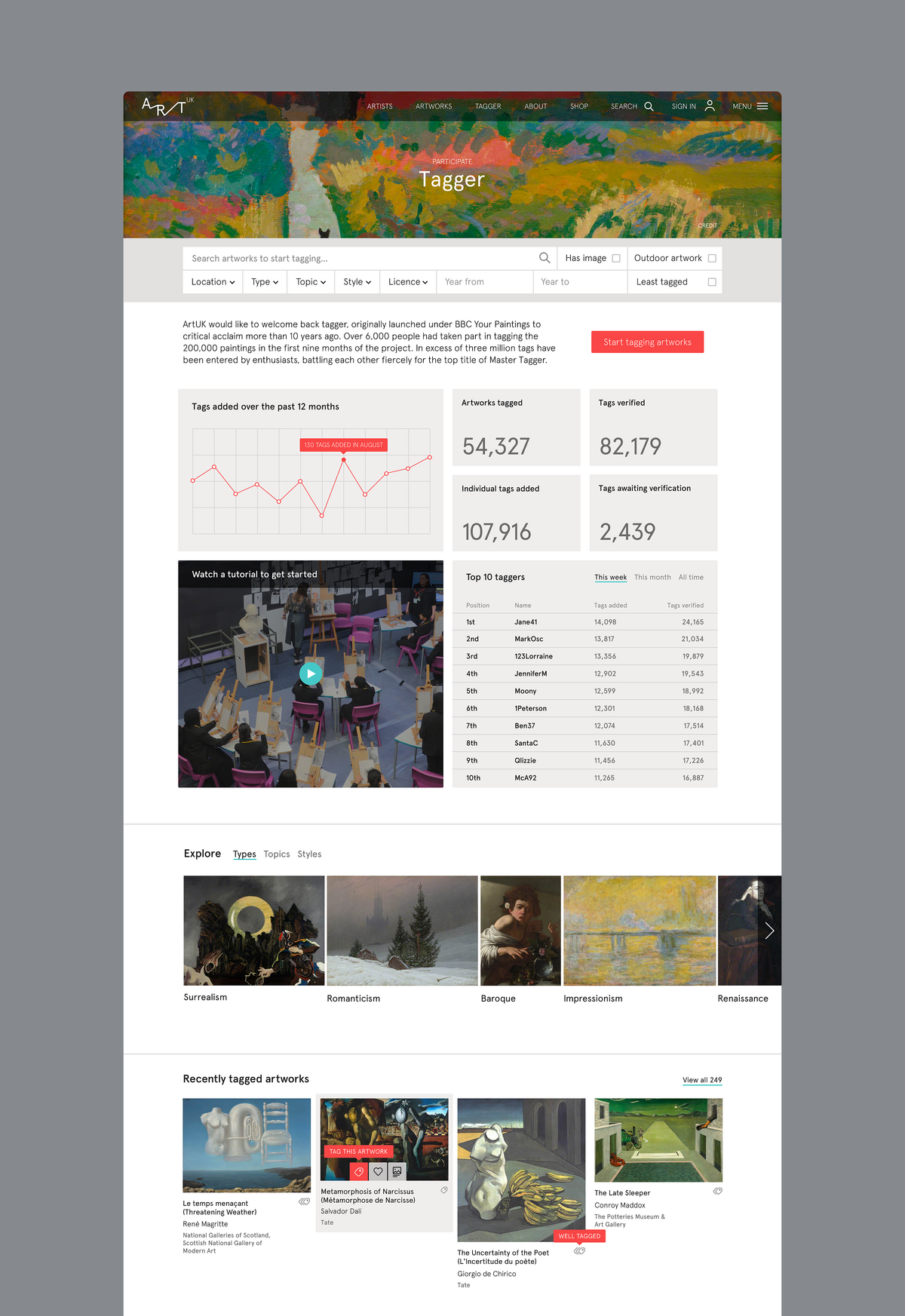 Image of the Tagger landing page, illustrating it's sleek and engaging features.