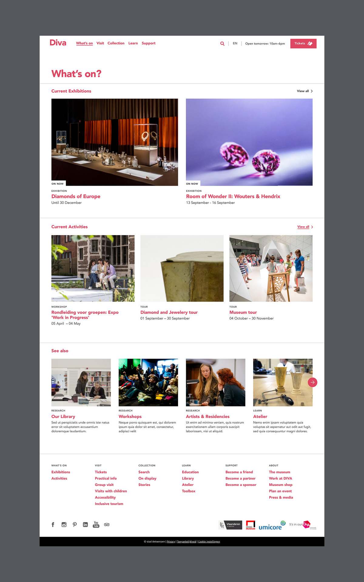 Image showcasing the design of the What's on page, for the DIVA website.